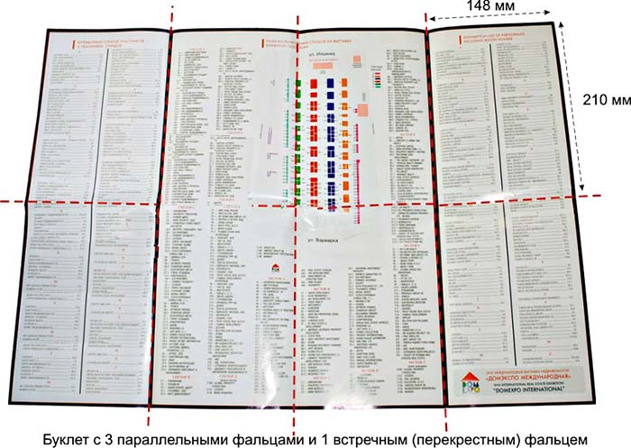 Буклет с 3 паралельными и 1 перекрестным сгибом